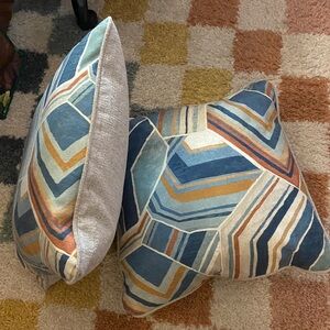Modern Geometric Blue and Orange Pillow